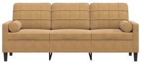 Sofá 3 lugares c/ almofadas decorativas 180 cm veludo castanho