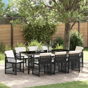 vidaXL Conjunto de Jantar de Jardim de 9 Peças com Almofadas Rattan Preto