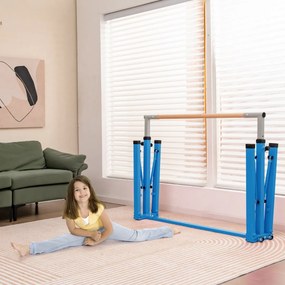 Barra de ginástica infantil dobrável com 13 alturas ajustáveis Estrutura triangular para ginásio em casa Carga 100 kg Azul