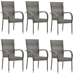 Cadeiras de exterior empilháveis 6 pcs vime PE cinzento