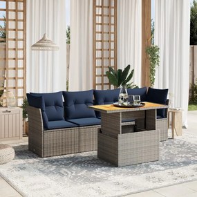 vidaXL 5 pcs conjunto sofás p/ jardim c/ almofadões vime PE cinzento