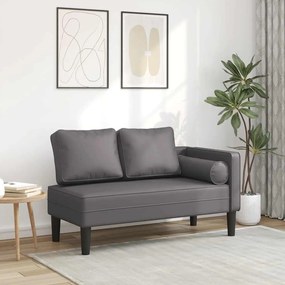 vidaXL Chaise longue com almofadões couro artificial cinzento