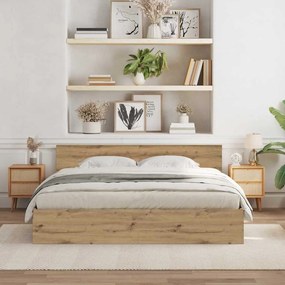 Cama com cabeceira de carvalho artesanal – 180 x 200 cm, feita de made
