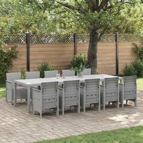 vidaXL Conjunto de Jantar de Jardim com 11 Peças e Almofadas em Rattan Poliéster Cinza Claro.