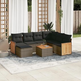 8 pcs conjunto sofás de jardim c/ almofadões vime PE cinzento