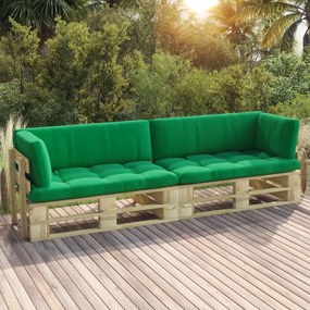 Sofá de paletes 2 lugares com almofadões pinho impregnado verde