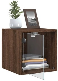 Mesas cabeceira portas vidro 2 pcs 35x37x35cm carvalho castanho