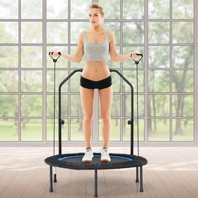 Trampolim dobrável 101 cm Mini trampolim de fitness com pega ajustável em altura e 2 bandas para crianças e adultos Azul