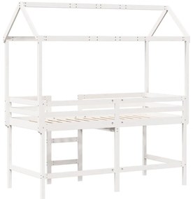 Cama alta c/ escada e telhado 90x200 cm pinho maciço branco
