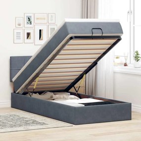 Estrutura cama otomana colchão 80x200 cm veludo cinzento escuro