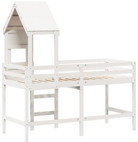 Cama alta c/ escada e telhado 90x190 cm pinho maciço branco