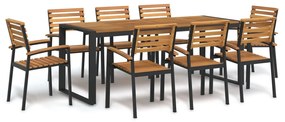 vidaXL Conj. jantar p/ jardim 9 pcs madeira de acácia maciça e metal