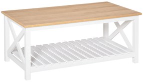 HOMCOM Mesa de Centro para Sala de Estar Mesa de Café com Prateleira de Armazenamento Inferior 116x60x48cm Madeira Natural e Branco