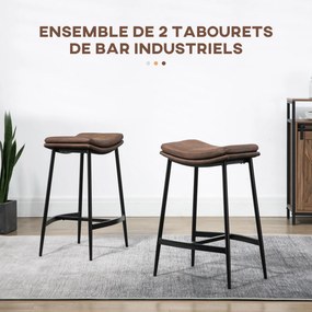Conjunto de 2 bancos de bar com apoio para os pés em aço, estilo industrial, assento curvo, 48,5 x 38,5 x 68,5 cm, castanho-escuro