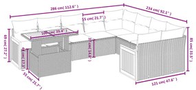 10 pcs conjunto de sofás p/ jardim com almofadões vime PE bege