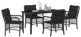 Conjunto de Jantar de Jardim de 5 Peças com Almofadas, Rattan Poliéste