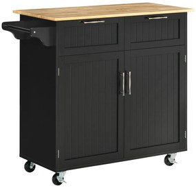 Carrinho de Cozinha com Rodas Móvel Auxiliar de Cozinha com 2 Gavetas 2 Portas Prateleira Ajustável  104x46x91 cm Preto