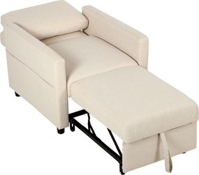 HOMCOM Poltrona-cama 3 em 1 em tecido efeito linho com encosto regulável, Branco creme | Aosom Portugal