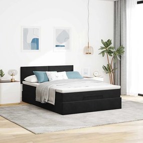 Estrutura de cama otomana com colchão 140x190 cm veludo preto