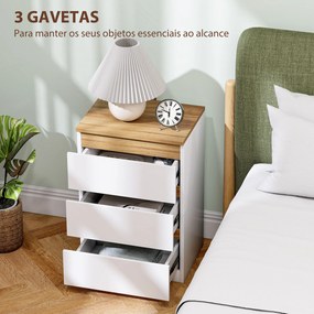 Conjunto de 2 Mesas de Cabeceira com 3 Gavetas Mesas de Cabeceira para Dormitório Estreitas 40x30x59,5 cm Branco