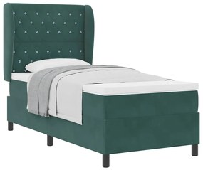 Cama Box com Colchão Verde Escuro - 90x200 cm em Veludo