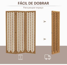 Biombo de 3 Painéis Dobrável 120x1,7x170 cm Separador de Ambientes de Madeira com Padrões Geométricos Madeira