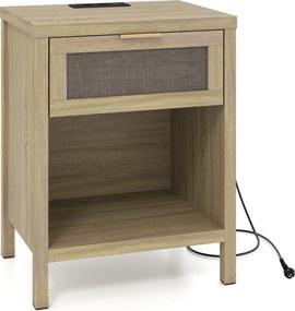 Mesa de Cabeceira, 50 x 38 x 64,5 cm, Estação de Carregamento Integrada, Natural