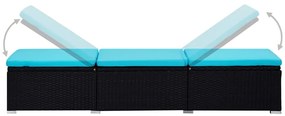 3 pcs espreguiçadeiras jardim c/ mesa de centro vime PE preto