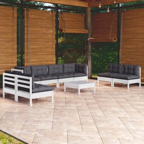 vidaXL 9 pcs conjunto lounge de jardim c/ almofadões pinho maciço