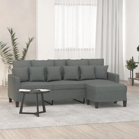 Sofá Cinha Chaise Longue - De 3 Lugares com Apóio de Pés - Cor Cinza E