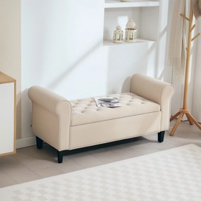 Banco para o Fundo da Cama com Arrumação, 126 x 48,5 x 57 cm, Design Capitonado, Bege