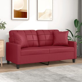 Sofá 2 lugares +almofadas 140cm couro artificial vermelho tinto