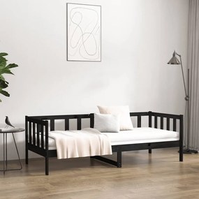 Sofá-cama 90x190 cm madeira de pinho maciça preto