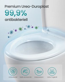 Assento de sanita 44,6 x 37 cm (SANITA NÃO INCLUIDA) em forma de O com sistema de descida suave e fácil remoção, branco