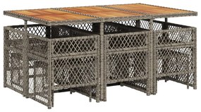 11 pcs conjunto jantar p/ jardim c/ almofadões vime PE cinzento