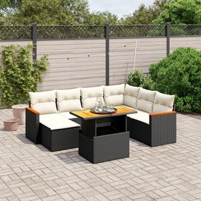 8 pcs conjunto sofás de jardim com almofadões vime PE preto