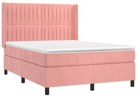 Cama box spring c/ colchão/LED 140x200 cm veludo rosa