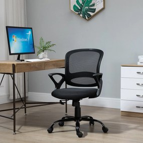 Cadeira de Oficina Ergonômica Basculante com Altura Ajustável Assento Giratório 360° Suporte e Lombar Malha Transpirável 61x61x89-99cm Preto