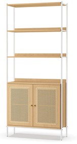 Estante alta de 6 prateleiras com portas em rattan boho | VASAGLE | 76,4 x 30 x 174,7 cm | LLS124W57.