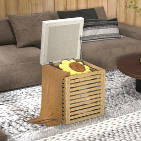 Banco com Armazenamento 57,7L Banco com Arrumação Estofado em Linho Sintético com Estrutura em Bambu 40x40x47 cm Cinza e Madeira
