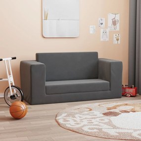 vidaXL Sofá-cama infantil de 2 lugares pelúcia antracite