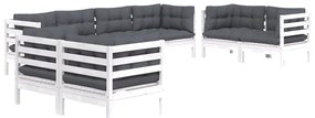 8 pcs conjunto lounge de jardim c/ almofadões pinho maciço