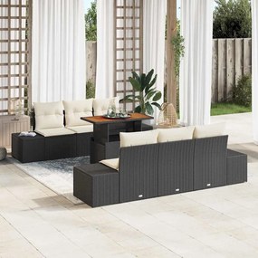 vidaXL Conjunto de Jantar de Jardim de 7 Peças com Almofadas Preto em Rattan Poliéster e Acácia