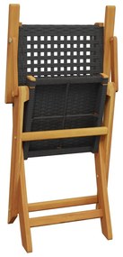 3 pcs conjunto de bistrô vime PE e madeira maciça preto