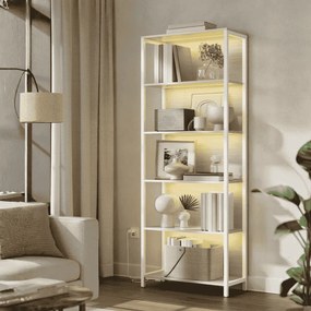 Estante com 6 prateleiras e iluminação 30,3 x 60 x 178,6 cm bege natural