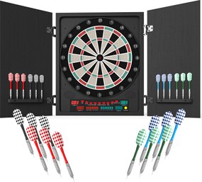 Alvo de dardos eletrónico com tampa, 27 jogos, 202 variações, até 8 jogadores, ecrã LED, altifalante, 12 dardos e 30 pontas flexíveis de substituição,