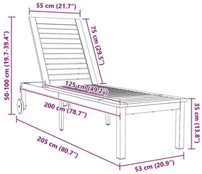 Espreguiçadeira com rodas 207x58x35 cm Madeira sólida de acácia e Aço