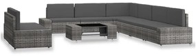 9 pcs conjunto lounge de jardim vime PE cinzento