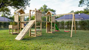 Parque infantil Crianças Exterior Optimizer KDI Escorrega Verde, Baloiço Duplo, corda esclada, parede escalada