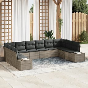vidaXL Conjunto de Sofás de Jardim de 10 Peças com Almofadas Cinzento Vime PE